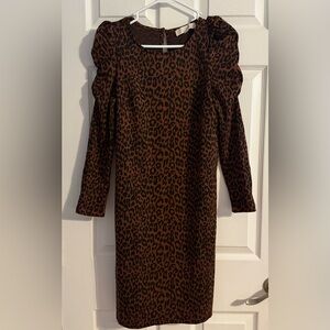 LOFT Leopard Print Puff Sleeve Dress – Size XS
